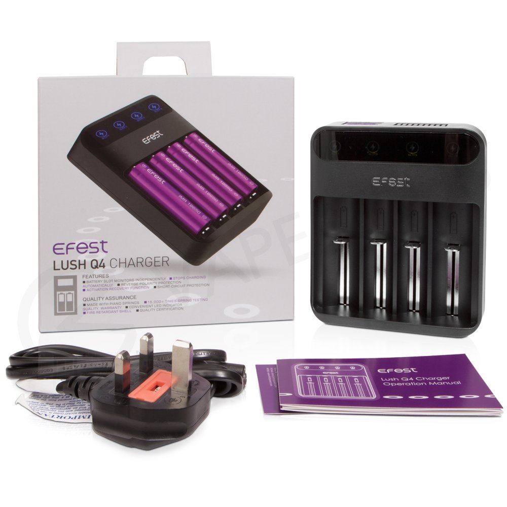 Genuine Efest LUSH Q4 Charger 4-Slot Fast Charge Up to 2A / 1A LED 18650 26650 UK Plug.