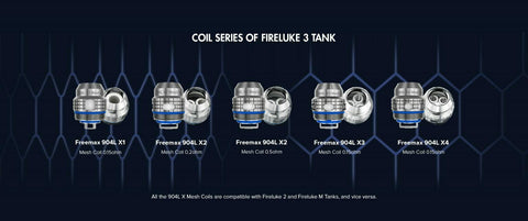 Genuine FreeMax Fireluke 3 Tank 904L X Mesh X1, X2, X3 & X4 Coils -TPD Compliant